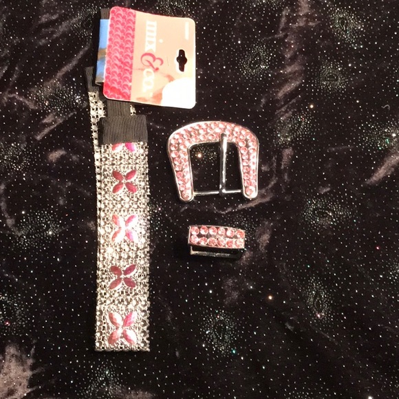 Belt buckle pink rhinestones metal & new elastic headwrap - Picture 3 of 11